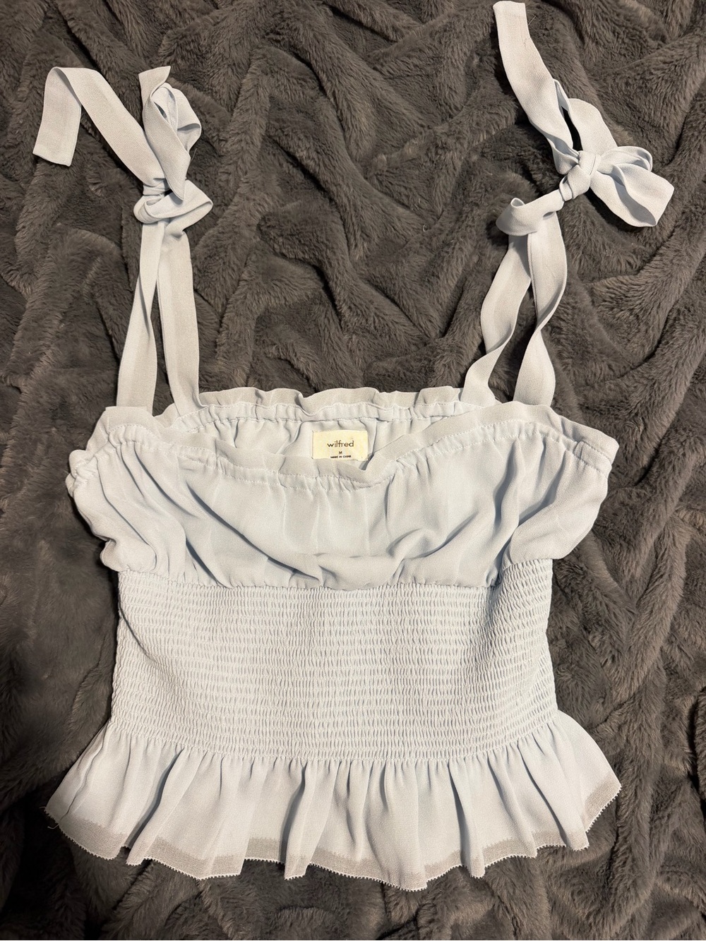 Aritzia Light Blue Smocked Tie-Strap Camisole